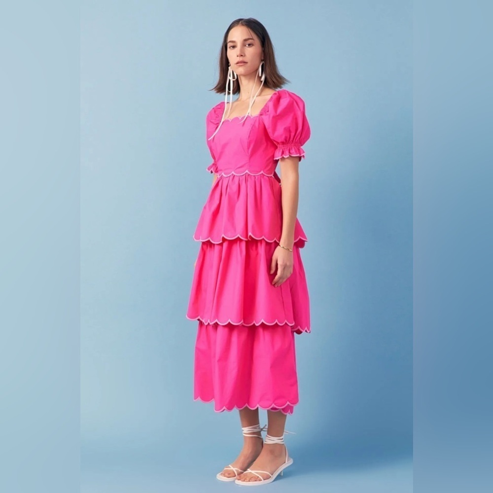 🔆 Anthropology, English Factory Pink Ruffled Tiered Maxi Dress, Size XS / Med